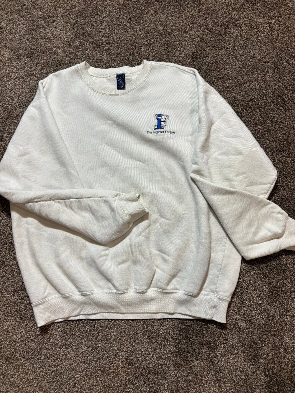 Lands' End Sweatshirt in White - XL | "The Internet Factory" Embroidered